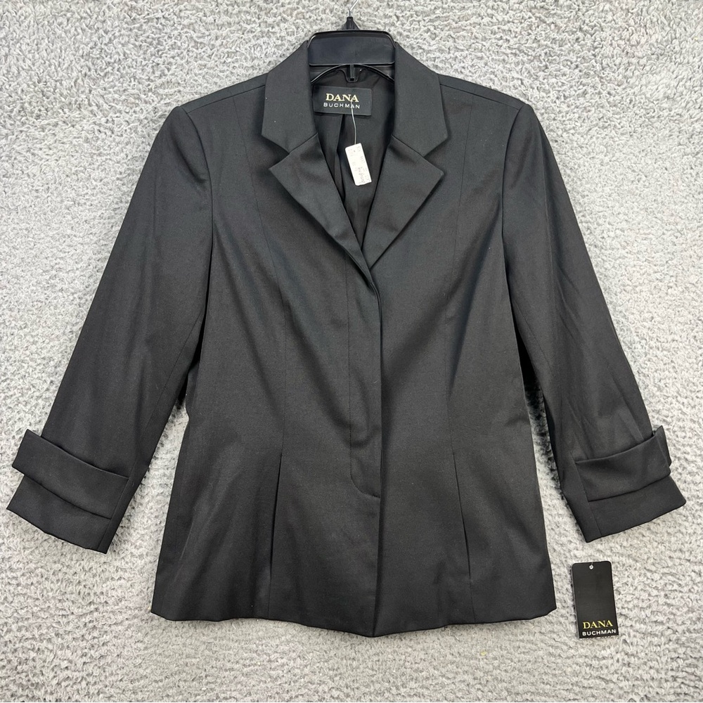 NWT Dana Buchman Women's Blazer Size 8 Black 3/4 Sleeve Lined Career Work Classy